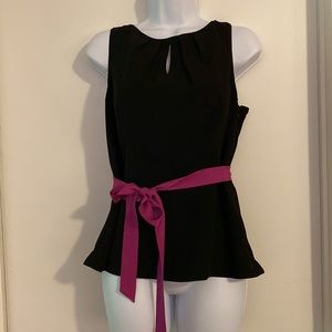 White House Black Market Black Peplum Blouse Button Back